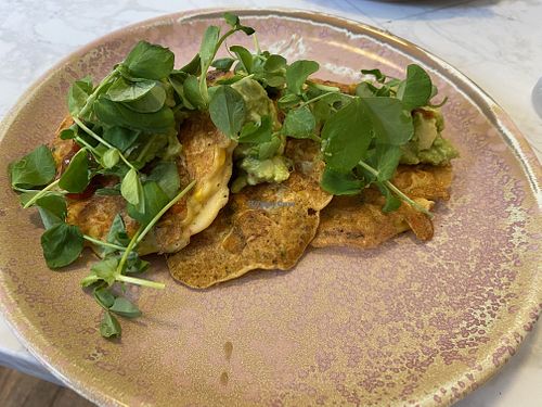 Sweet potato fritters with chilli jam at The Skinny Kitchen in Canterbury