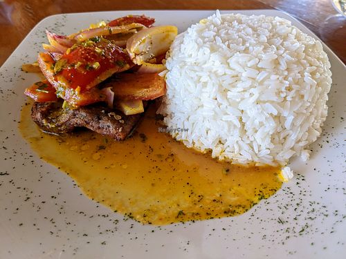 Vegan filet a la chorrillana at Restaurant Paracas in Paracas