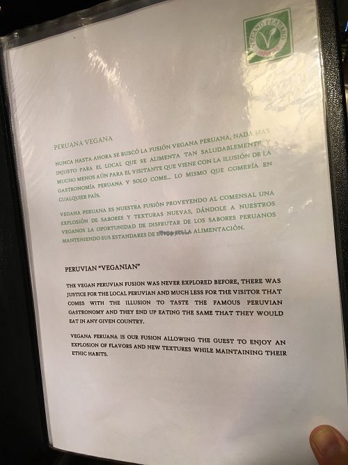 menu at Restaurant Paracas in Paracas