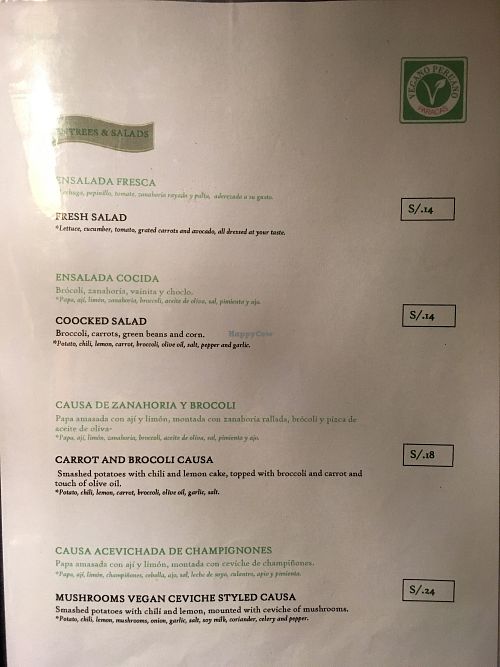 menu1 at Restaurant Paracas in Paracas