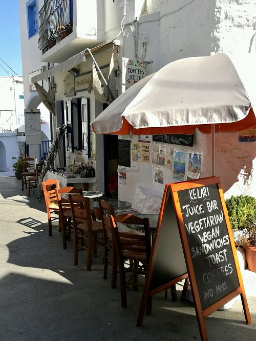 Kelari Shop/Cafe on a lovely quiet morning..  at Kelari in Amorgos