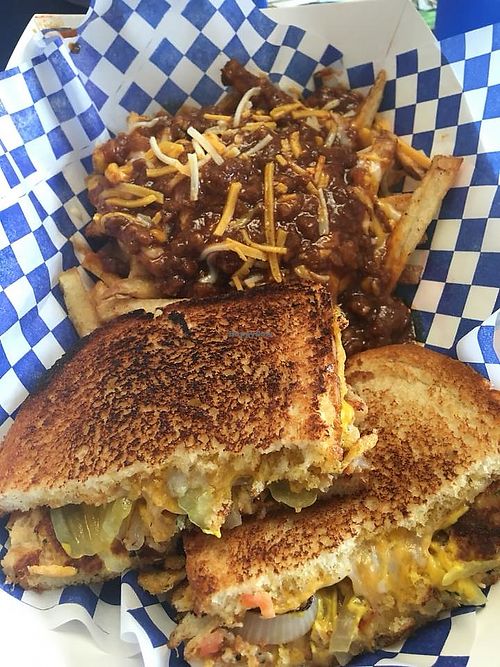 photo credit Stephanie W
vegan chili cheese fries and vegan "tuna" melt at Seed Ranger in Ventura