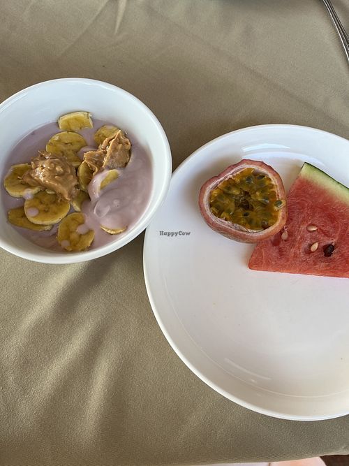 Soy yogurt, peanut butter and banana. Watermelon and passion fruit.   at Mama Beach Residence in Koh Phi Phi