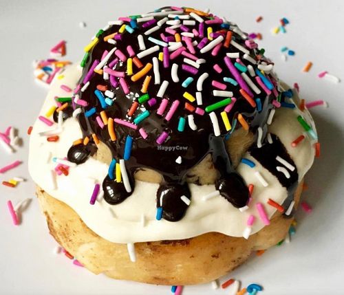 Cake Batter Frosting with Cookie Dough, Chocolate Sauce & Rainbow Sprinkles! at Cinnaholic in Lancaster