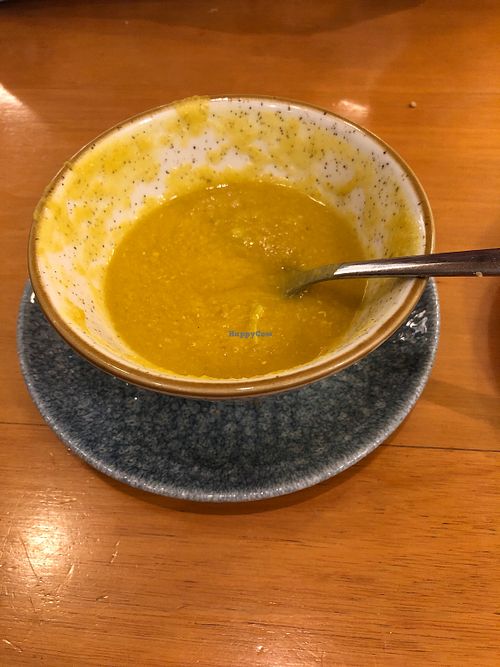 Creamy couflower soup with lentil at Deshima in Amsterdam