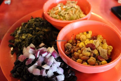 Cuban beans, callaloo, basil orzo salad, bean-corn salad. Vegan! at Calypso Cafe - East in Nashville