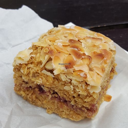 Vegan cherry bakewell flapjack at Oatopia - Kiosk in Croydon