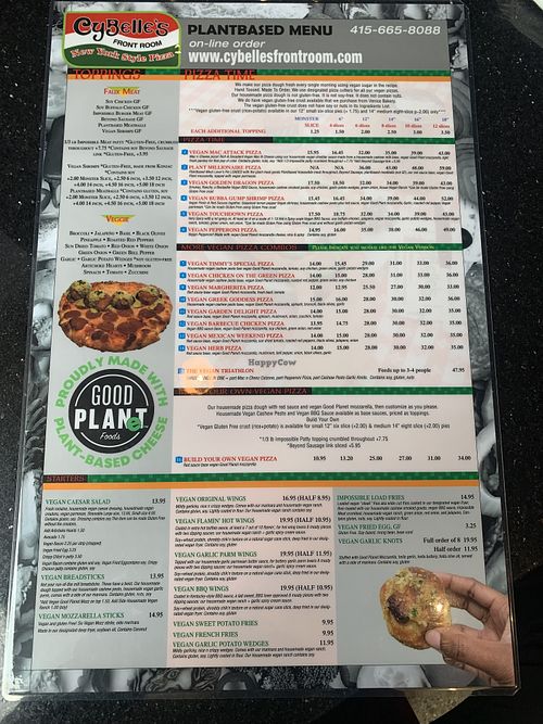 Menu  at CyBelle's Front Room in San Francisco