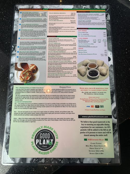 Menu   at CyBelle's Front Room in San Francisco