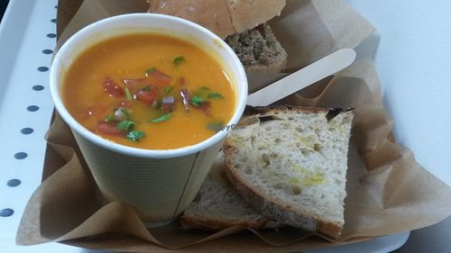 Thai sweet potato soup with sour dough at Square Roots in Whitley Bay