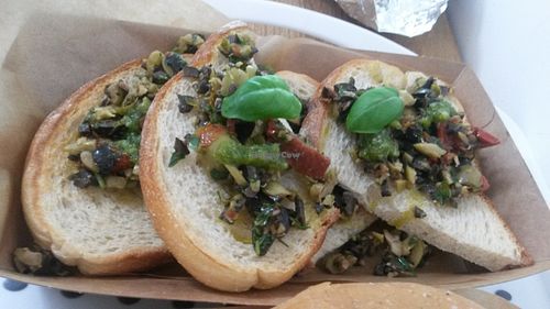 Olive tapenade and cashew pesto on sour dough at Square Roots in Whitley Bay
