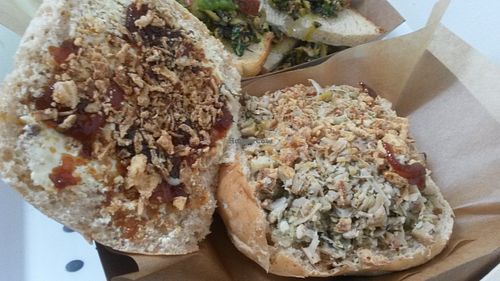 Jack fruit, stuffing and onion sandwich  at Square Roots in Whitley Bay