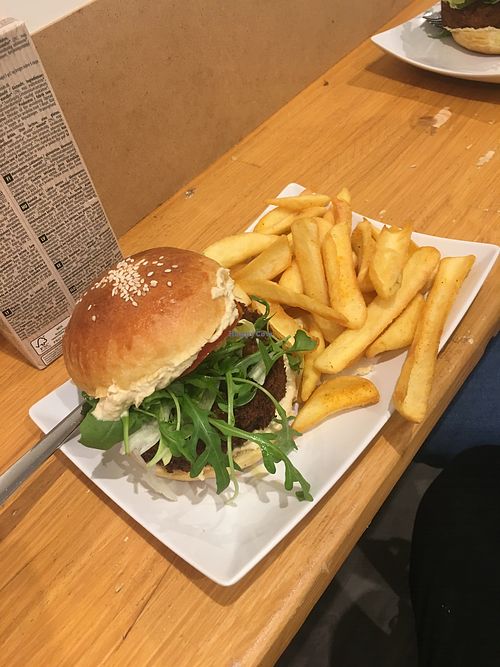 Veggie burger and fries  at Snack Vegi in Strasbourg