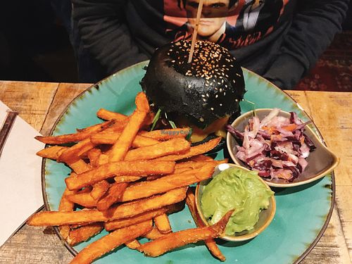 burger with sweet potato fries at Bidges & Sons Reeperbahn in Hamburg