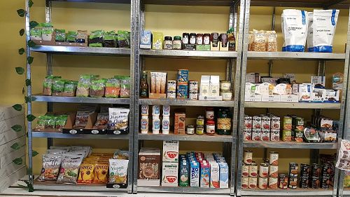 Cupboard items at The Vegi Hut in Manchester