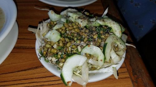 salad from salad bar with sprouted lentils  at Bulever Sésamo in Bogota