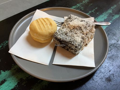 Vegan sweets - melting moment and lamington at Union Kiosk in Melbourne