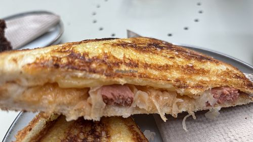 Roasted vegan Rueben toastie special  at Union Kiosk in Melbourne