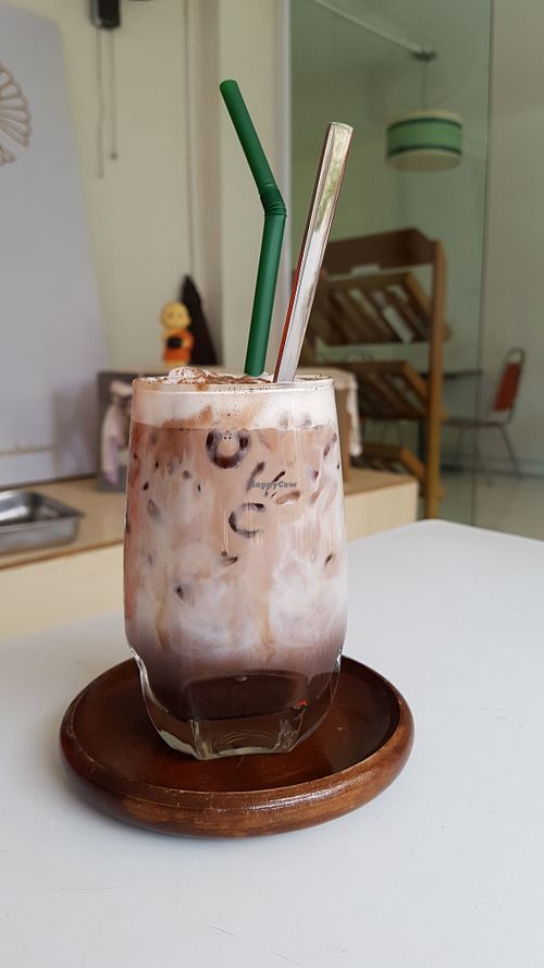 Iced chocolate with soy milk at Nissarana Cafe in Vientiane