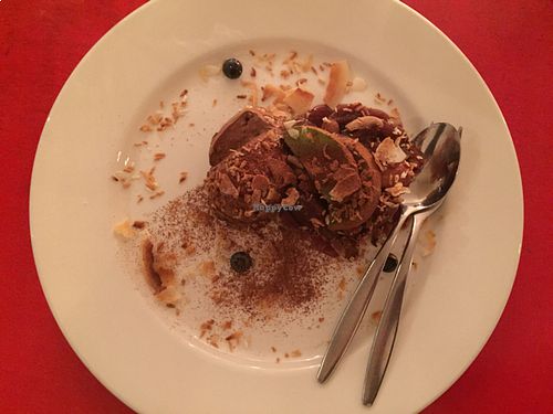 chocolate mousse with tropical fruit compote at De Waaghals in Amsterdam