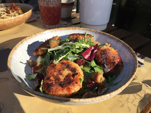 Chickpeas and legumes patties with salad at Terrarea in Matosinhos