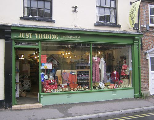 Green shop - green shop front at Just Trading in Wallingford