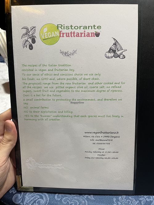 Menu from May 2022  at Veganfruttariano in Milan