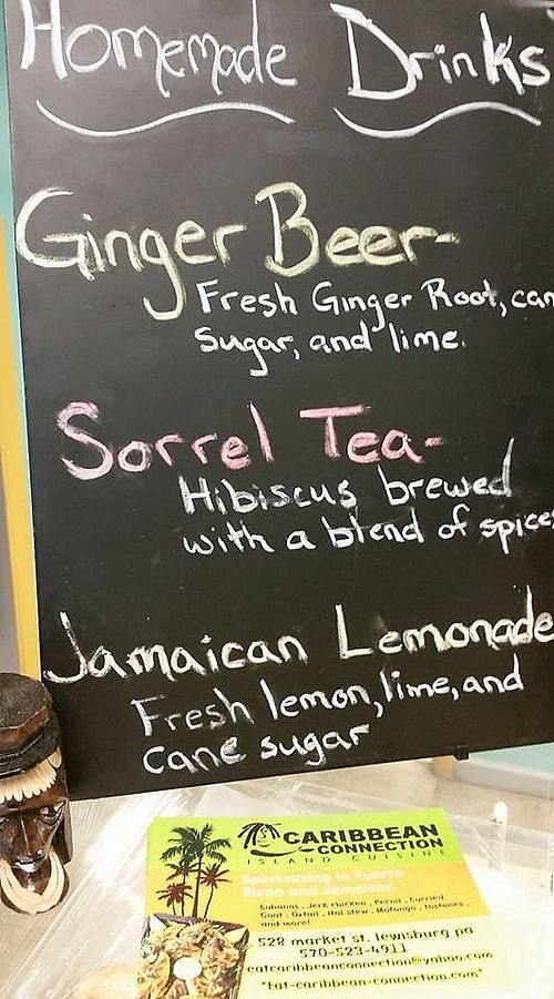 Drink menu chalkboard at Caribbean Connection in Lewisburg