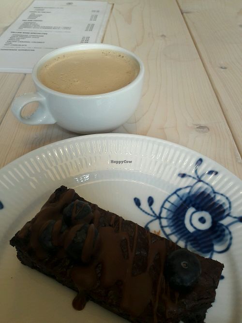 Brownie & chai - yum! at Yellow Rose in Copenhagen