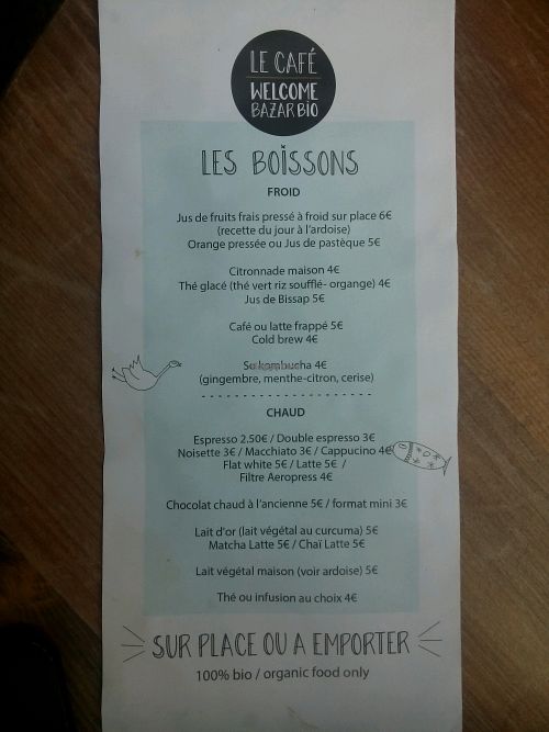 Menu at Welcome in Paris