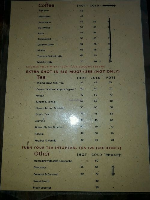 Drinks Menu at Bom Bowls in Pai