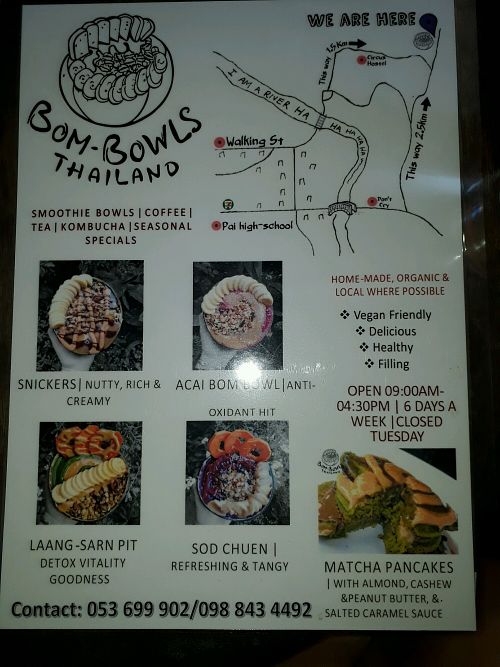 Food Menu with pics at Bom Bowls in Pai