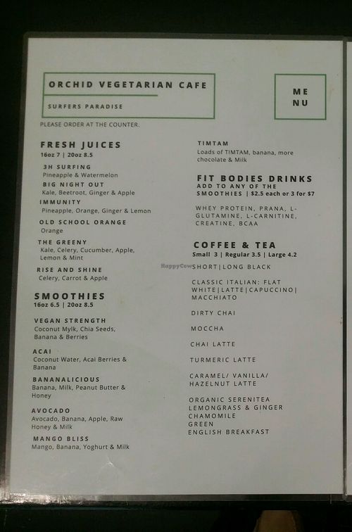 menu 3 at Orchid Vegetarian Cafe in Surfers Paradise
