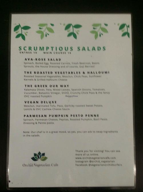 menu 1 at Orchid Vegetarian Cafe in Surfers Paradise