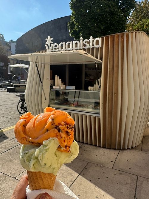 Orange/carrot/chocolate & basil cone  at Veganista Ice Cream V in Vienna