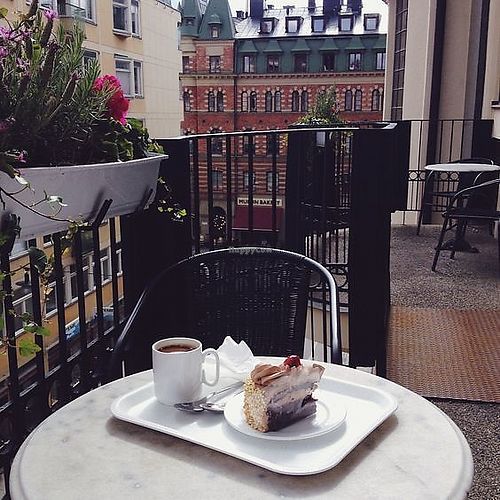 Vegan cake on the balcony.  at Citykonditoriet in Stockholm