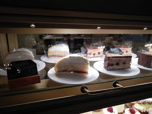 vegan cakes: a traditional swedish "princess cake" and mocha cake at Citykonditoriet in Stockholm