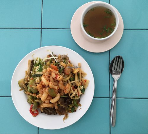 sampler plate + soup at Matae Vegetarian in Chiang Mai