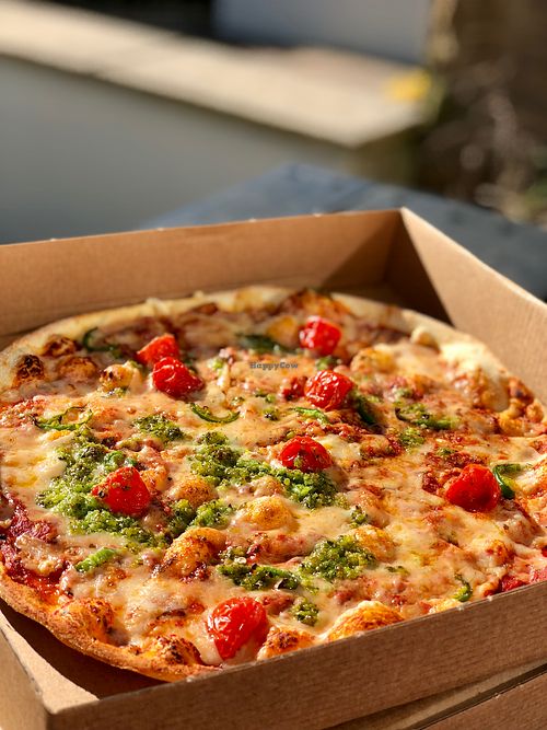 Cherry toms, Garlic & chilli pizza with vegan cheese  at Sorella Sorella in Gateshead