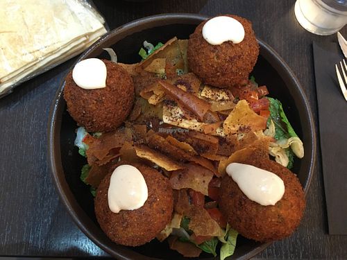Fattoush salad with falafel at Le Roi Falafel in Lyon