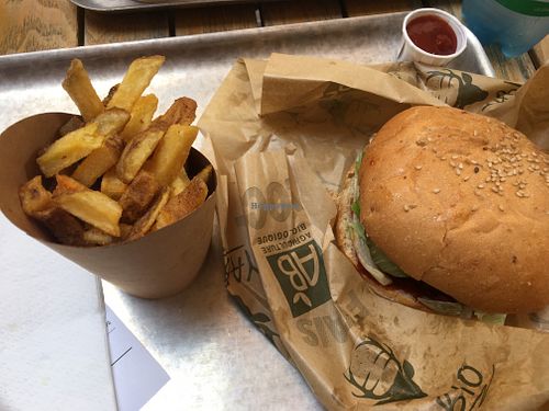 Vegan burger and fries at Yabio - Bellecour in Lyon