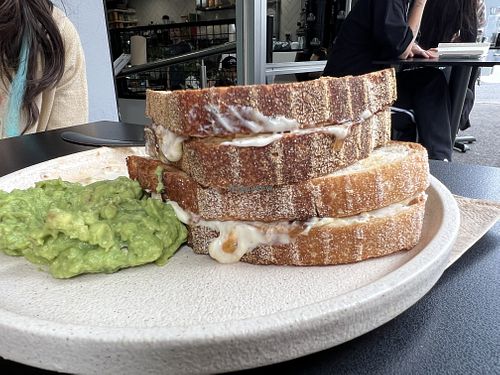 Say cheeese toasty with smashed avo side.   at Shift Eatery in Surry Hills
