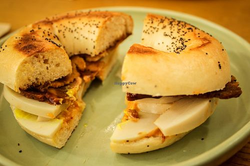 bacon and egg bagel at Shift Eatery in Surry Hills