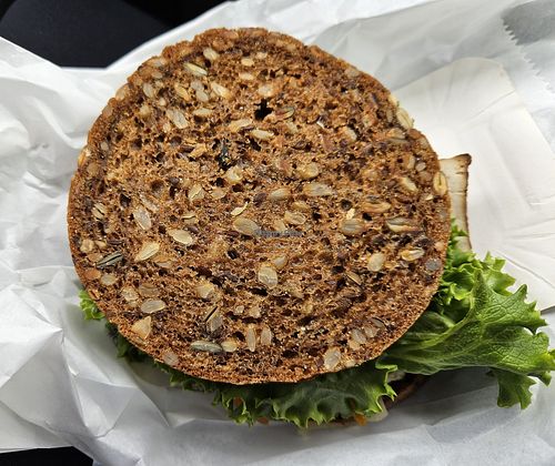 Seed bread sandwich, bread was very nice and hearty for GF. at Simple Green & Bake in Zagreb