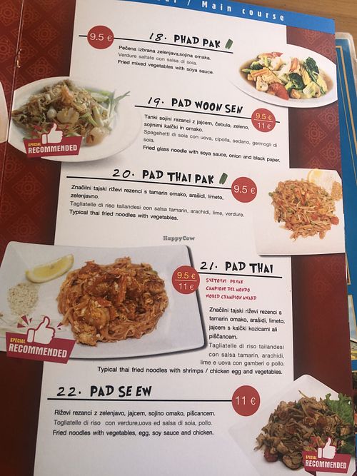main dishes - number 18 and 20 are vegan at Tajska Restavracija Chada in Koper