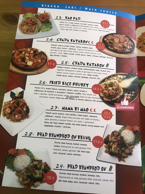 main dishes - number 25 is vegan at Tajska Restavracija Chada in Koper