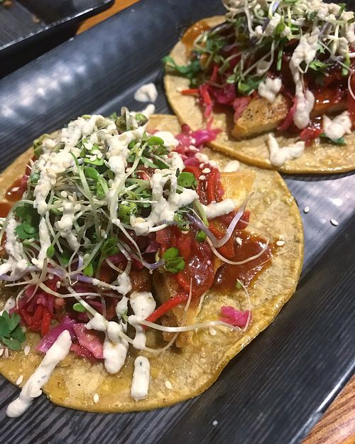 Kimchi and tofu tacos w/cashew sour cream at DeLuxe in Reno