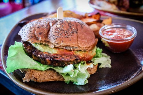 thai vegan burger at Akureyri Backpackers in Akureyri