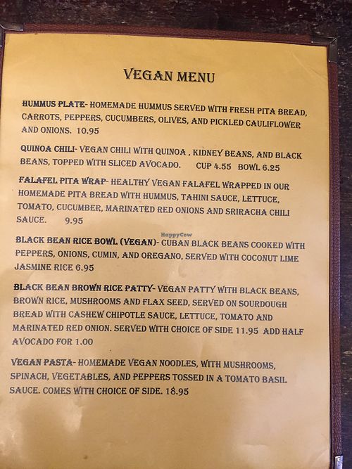 Vegan Menu at Baldwin Saloon in The Dalles