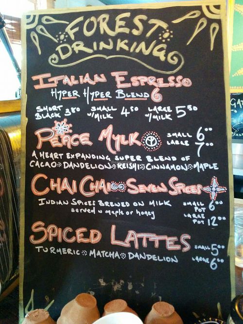 hot-drinks menu at Forest Eats in Kiama